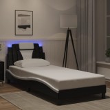 VidaXL Cadru de pat cu lumini LED negru/alb 80x200 cm piele ecologică