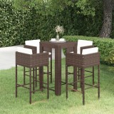 VidaXL Set mobilier bar de grădină cu perne, 5 piese, maro, poliratan