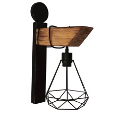 Aplica de perete din lemn de pin si metal, handmade, stil rustic&ndash;industrial