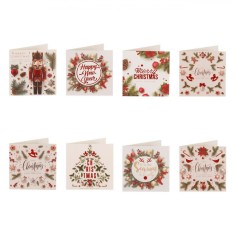 Felicitări Crăciun, Model Multicolor, Mici, Set 8 Bucăți, 6x6 cm, Cu șiret Roșu