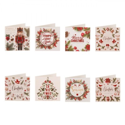Felicitări Crăciun, Model Multicolor, Mici, Set 8 Bucăți, 6x6 cm, Cu șiret Roșu foto