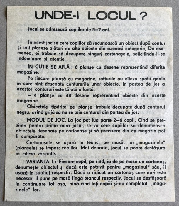 Unde-i locul? - Instructiuni utilizare pentru joc copii, JECO