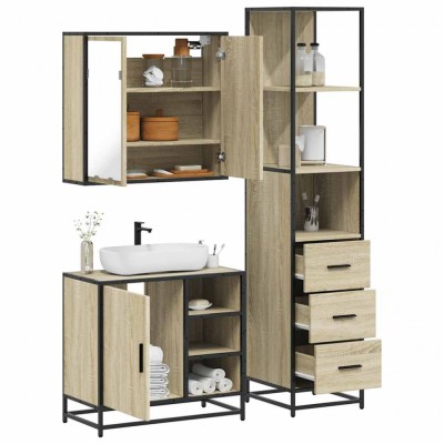 vidaXL Set mobilier de baie, 3 piese, stejar sonoma, lemn prelucrat 3301146 foto
