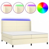 Cumpara ieftin Pat cu arcuri, saltea si LED, crem, 200x200 cm, piele ecologica
