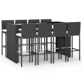Set mobilier bar de gradina cu perne, 9 piese, negru, poliratan