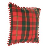 Față de Pernă Decorativă Crăciun cu Carouri Lurex și Pomponi, CMCLASS