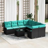 vidaXL Set de canapele pentru grădină cu pernă 9 pcs Negru poliratan 3345306