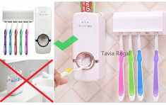 Dozator automat pasta de dinti, pentru copii + suport pentru 5 periute foto