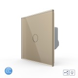 Intrerupator touch Livolo cu dimmer ZigBee, cap scara/cruce, sticla aurie