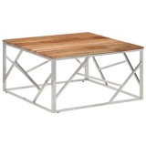 Cumpara ieftin Masuta de cafea, otel inoxidabil argintiu si lemn masiv acacia