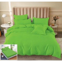 Lenjerie Pat Unicolor Frog Ue031, Bumbac, 4 Piese, Cu Elastic, Verde