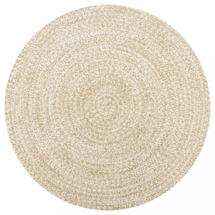 Gossi covor manual, alb si natural, 120 cm, iuta