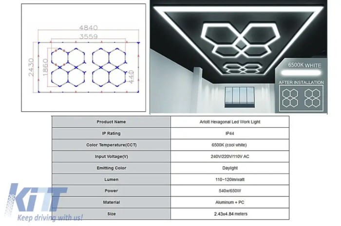 Sistem de Iluminare Plafon Hexagon / HoneyComb 3.56 x 1.86 m Performance AutoTuning