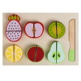 Set de Joaca din Lemn cu Fructe si Cutit, 7 Piese, Multicolor, 24,5x17,5cm, CMCLASS