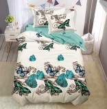 Cumpara ieftin Lenjerie Pat Bumbac 4 Piese Wings XF061, Single, Imprimeu, Negru/Alb/Rosu/Gri/Albastru/Verde