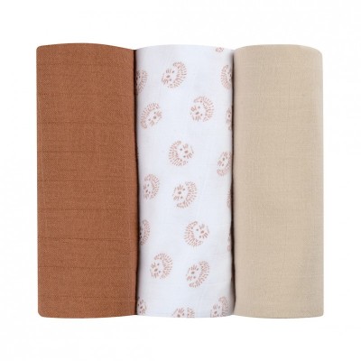 Set 3 Museline Beaba bumbac organic 70x70 cm Herisson Marron foto