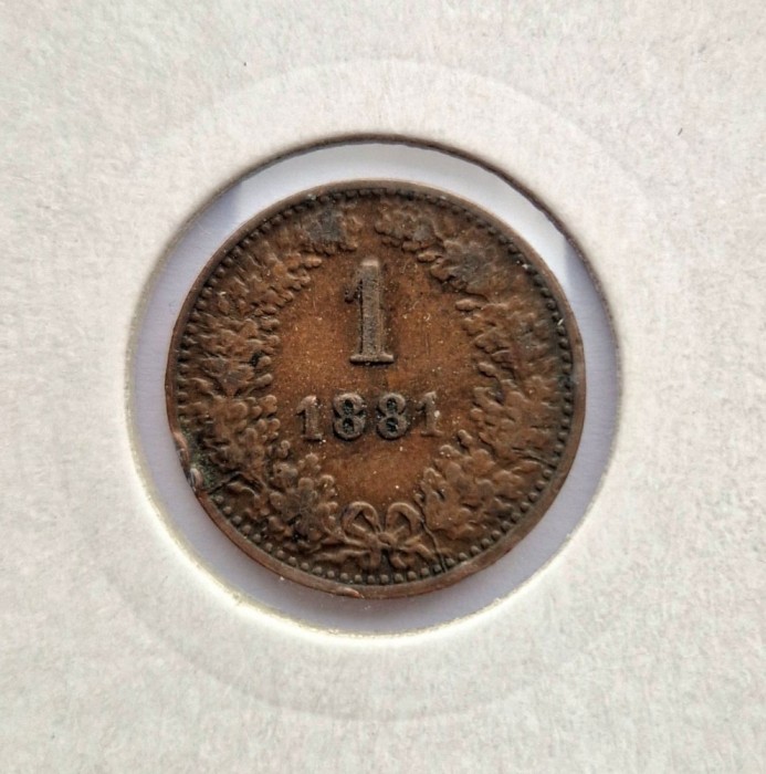 Austria 1 Kreuzer 1881 moneda cupru km # 2186 Francis Joseph I