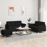 vidaXL Set de canapele cu perne, 3 piese, negru, textil