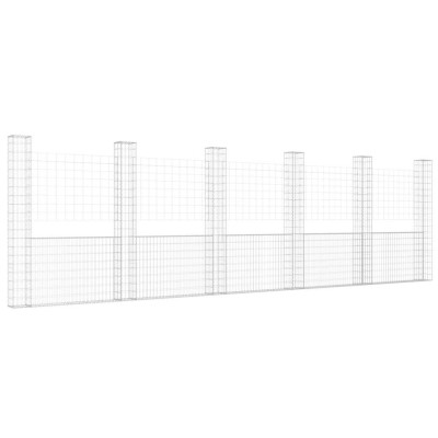 Cos gabion in forma de U cu 6 stalpi, 620x20x200 cm, fier foto