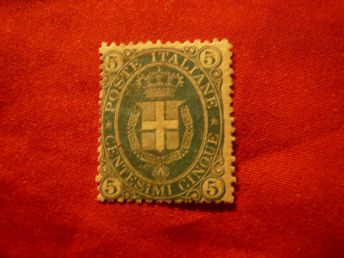 Timbru Italia 1891 Stema , 5C verde sarniera
