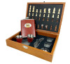 Set Sah Masonic Grad 33 MM571, Colectie Masonerie, Cadou Elegant: Sah, Plosca, Pahare, Accesorii Otel Inoxidabil, Caseta MDF Maro Inchis