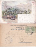 Sinaia - Gara , tren - litografie- RRR-ed. Minerva