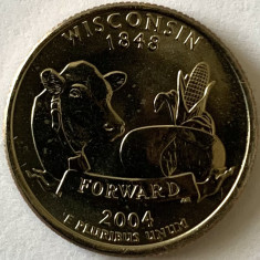 AMERICA QUARTER 1/4 DOLLAR 2004 LITERA P.(CAP DE VACA,BRANZA,PORUMB-WISCONSIN)BU