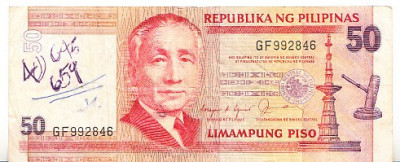 M1 - Bancnota foarte veche - Filipine / Pilipinas - 50 piso foto