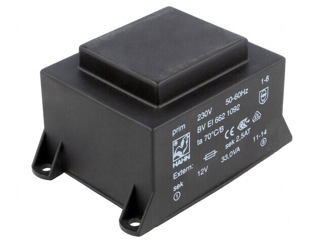Transformator &icirc;ncapsulat 33VA 12V 2,75A PCB