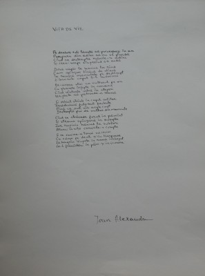 Manuscris de expozitie scris olograf de poetul Ioan Alexandru, poezia Vita de vie foto