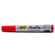 Marker Permanent BIC 2300, Varf Tesit de 3-5 mm, Cerneala Rosie pe Baza de Alcool, Markere Permanente cu Varf tesit, Marker Rosu, Markere Rosii, Marke