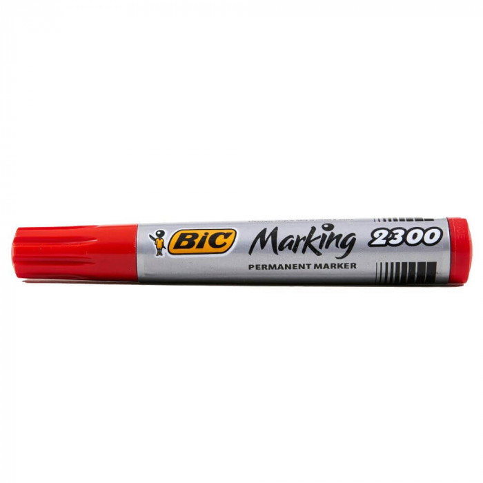 Marker Permanent BIC 2300, Varf Tesit de 3-5 mm, Cerneala Rosie pe Baza de Alcool, Markere Permanente cu Varf tesit, Marker Rosu, Markere Rosii, Marke