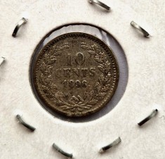 Olanda 10 Cents 1896 moneda din argint km # 116 AG. 640 Wilhelmina tiraj mic