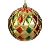 Ornament Glob Crăciun Romburi Rosii Verzi cu Glitter Auriu, CMCLASS