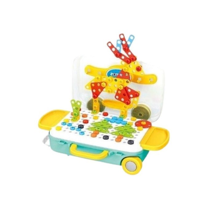 Jucărie multifuncțională eMazing, set 258 piese, cu 6 configurații diferite, valiză cu bormașină, multicolor