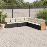 Cumpara ieftin Set mobilier de grădină cu perne, 9 piese, negru, poliratan