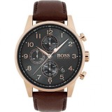 Boss Navigator 1513496, Ceas Barbatesc 44mm Cronograf Cu Baterie Cu Curea Din Piele Maro