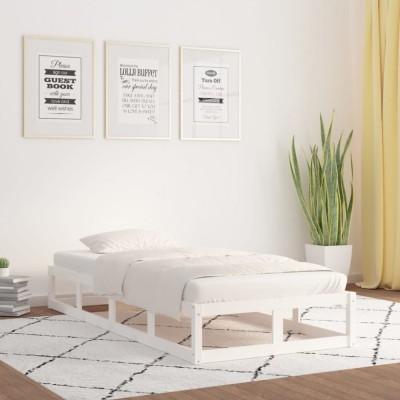 vidaXL Cadru de pat mic Single 2FT6, alb, 75x190 cm, lemn masiv foto