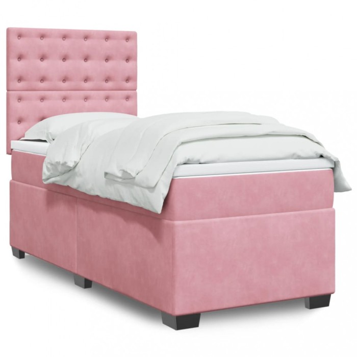 vidaXL Pat box spring cu saltea, roz, 90x190 cm, catifea 3290803
