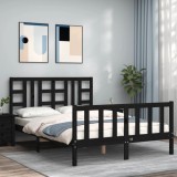 VidaXL Cadru de pat cu tăblie, negru, 140x190 cm, lemn masiv