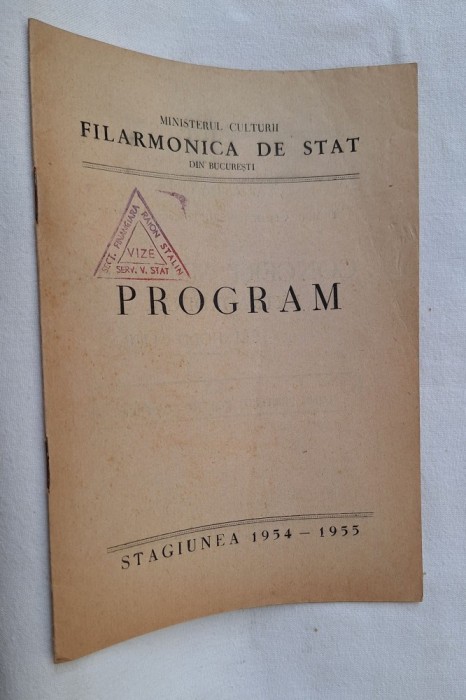 Filarmonica de stat - Program stagiunea 1954 - 1955