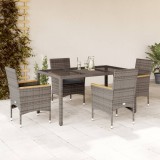 Set mobilier de gradina cu perne 5 piese gri poliratan sticla