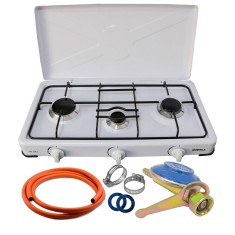 Aragaz 3 Ochiuri Alb, Plita Gaz Butelie, 0,9 kW-1.9 kW + Accesorii foto