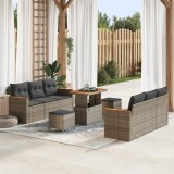Set de canapea de grădină vidaXL 9 piese cu perne Gri Ratan Poliester Acacia, Set de dining de grădină vidaXL 3 piese cu perne Gri Ratan Poliester Aca