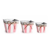 Cumpara ieftin Set 3 ghivece flori metal gri alb roz 15,5x15,5x 13 H, 14 x 14 x 11,5 H, 11 x 11 x 10 H