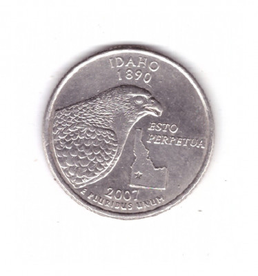 Moneda SUA 25 centi/quarter dollar 2007 D, Idaho 1890, stare foarte buna, curata foto