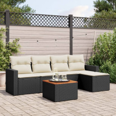 Set mobilier de gradina cu perne, 6 piese, negru, poliratan