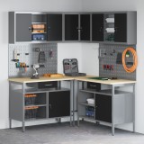 vidaXL Set masă depozitare de unelte, 10 piese, negru, lemn și metal