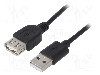 Cablu USB A mufa, USB A soclu, USB 2.0, lungime 1.8m, negru, AKYGA - AK-USB-07