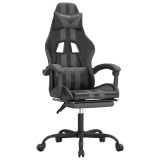 Scaun de gaming cu suport picioare, negru/gri, piele ecologica